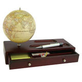 Прибор настольный с глобусом  и ящиком для канцелярских принадлежностей; 29,8х11х21см; D=10 см; крас